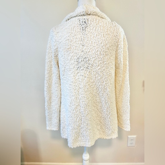 Bobeau Boucle Popcorn Draped Open Front Cream Cardigan Sweater - Picture 4 of 6
